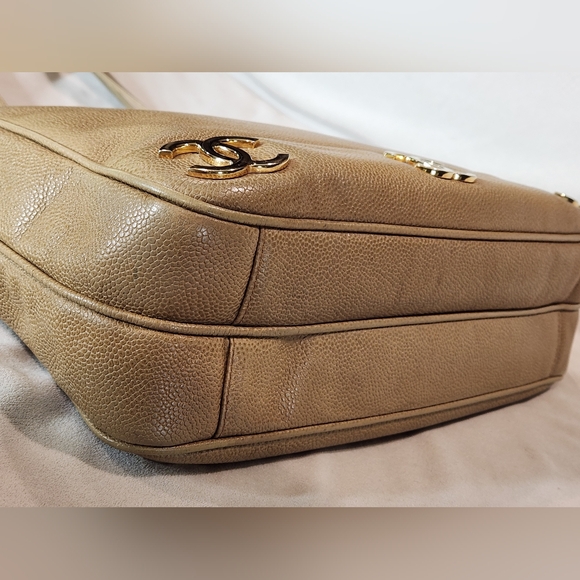 Chanel Caviar Leather Tripple CC Tote Bag Purse Beige 24K Vintage Coco Mark Gold - Picture 6 of 16